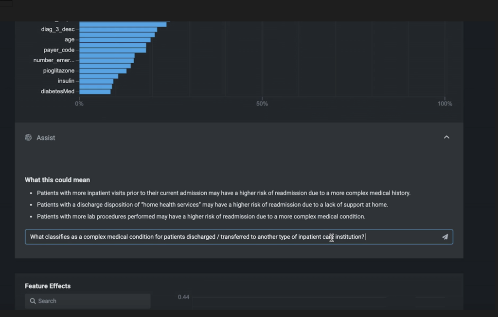 DataRobot AI Platform dynamically surfaces the use case information data and models along with analysis generated using an Azure OpenAI model