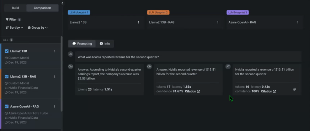 Figure 9. Prompting models directly in  the LLM Playground UI